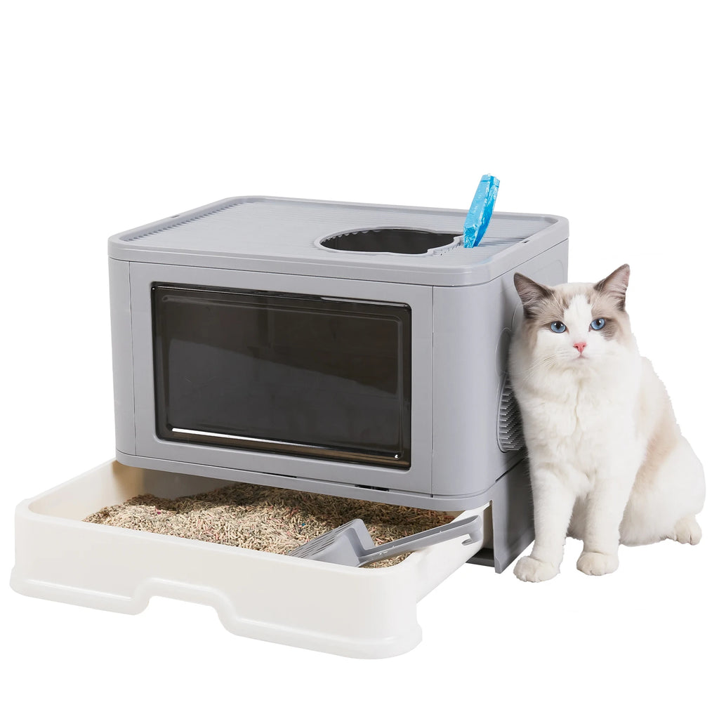 Foldable Cat Litter Box With Massager