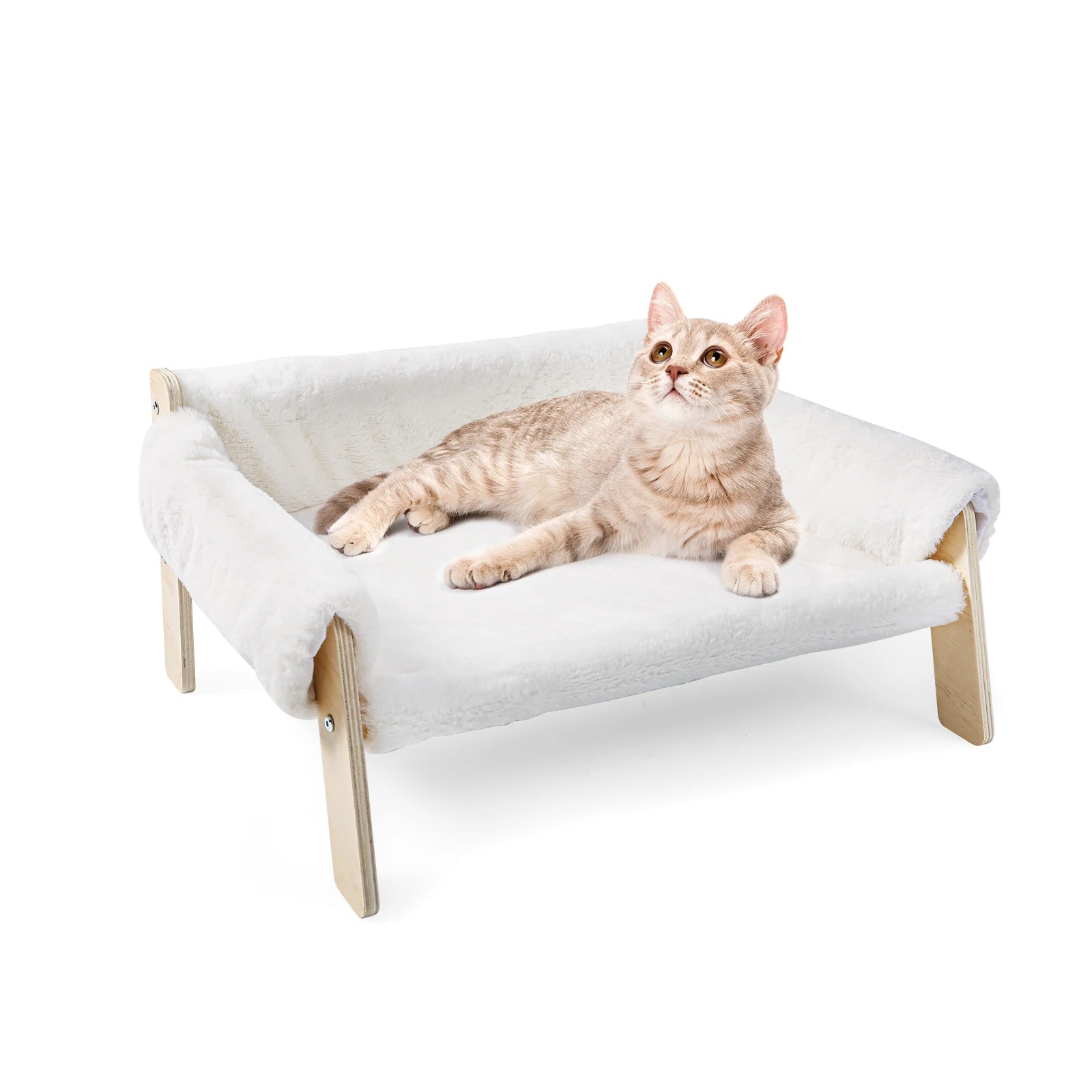 Wooden Leg Raised Plush Cat Sofa Bed