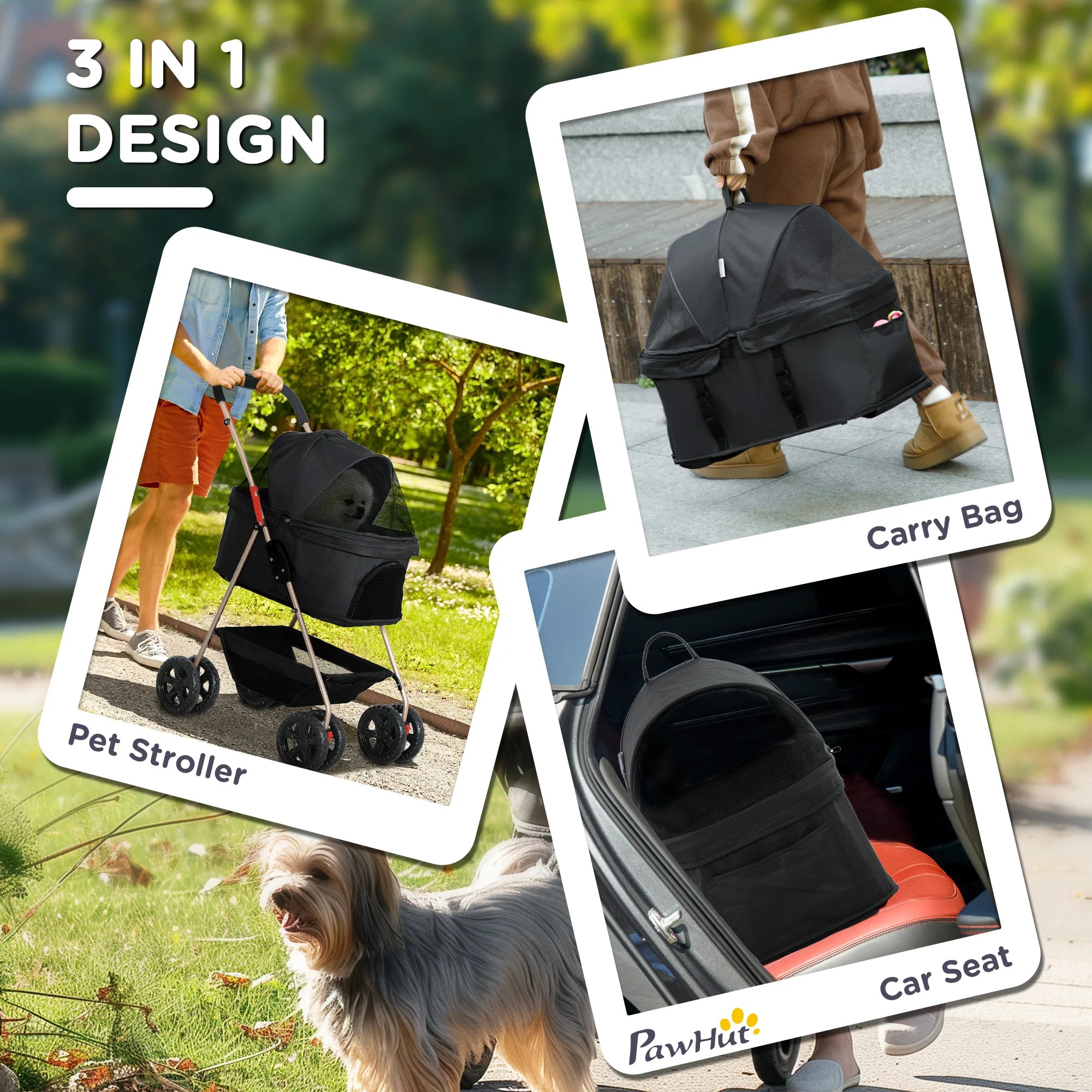PawHut 3 in 1 Pet Stroller with Detachable Carrier