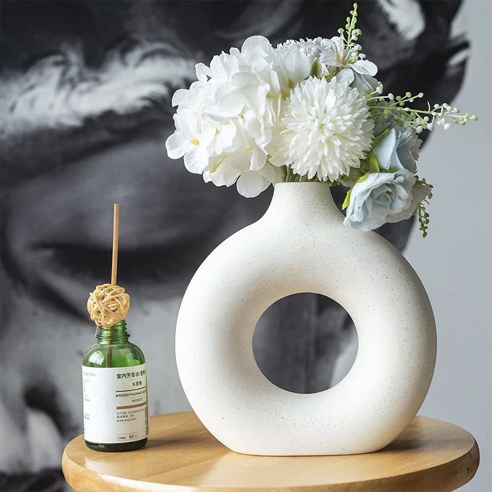 Nordic Style Ceramic Round Vase in White