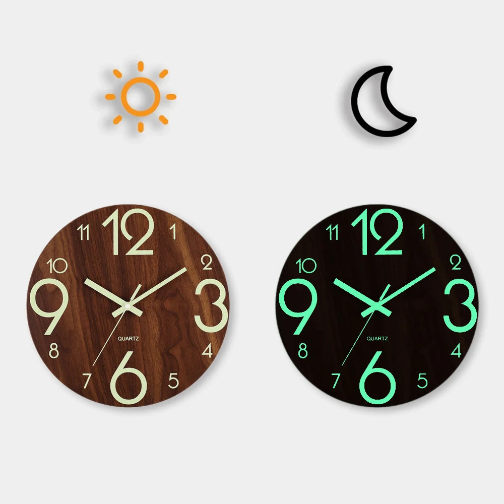 12 Inch Wood Luminous Wall Clock