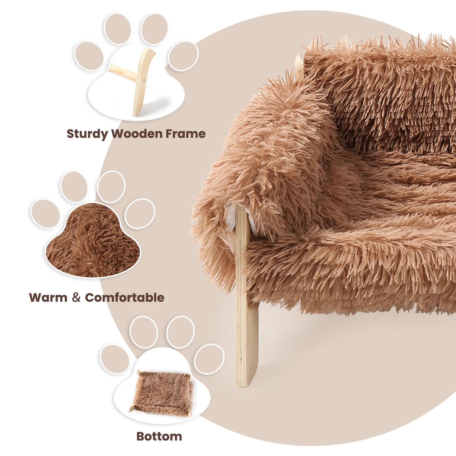 Wooden Leg Raised Plush Cat Sofa Bed