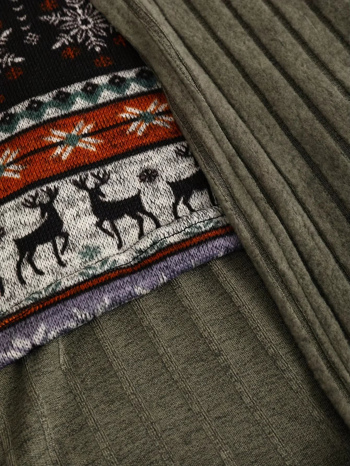 Snowflake and Christmas Elk Printed Stitching Buckle Rib Knit Dress