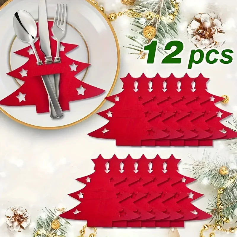 Christmas Tree Shaped Felt Cutlery Mats With Stars
