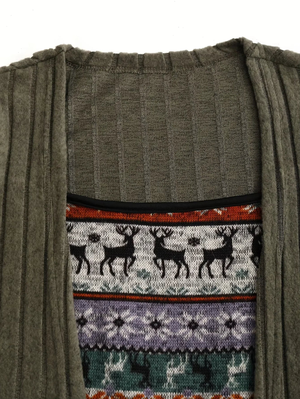 Snowflake and Christmas Elk Printed Stitching Buckle Rib Knit Dress