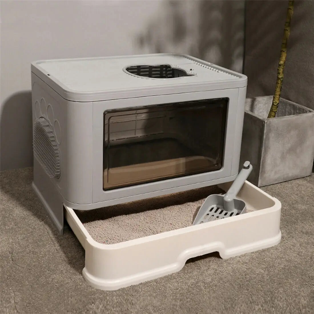 Foldable Cat Litter Box With Massager