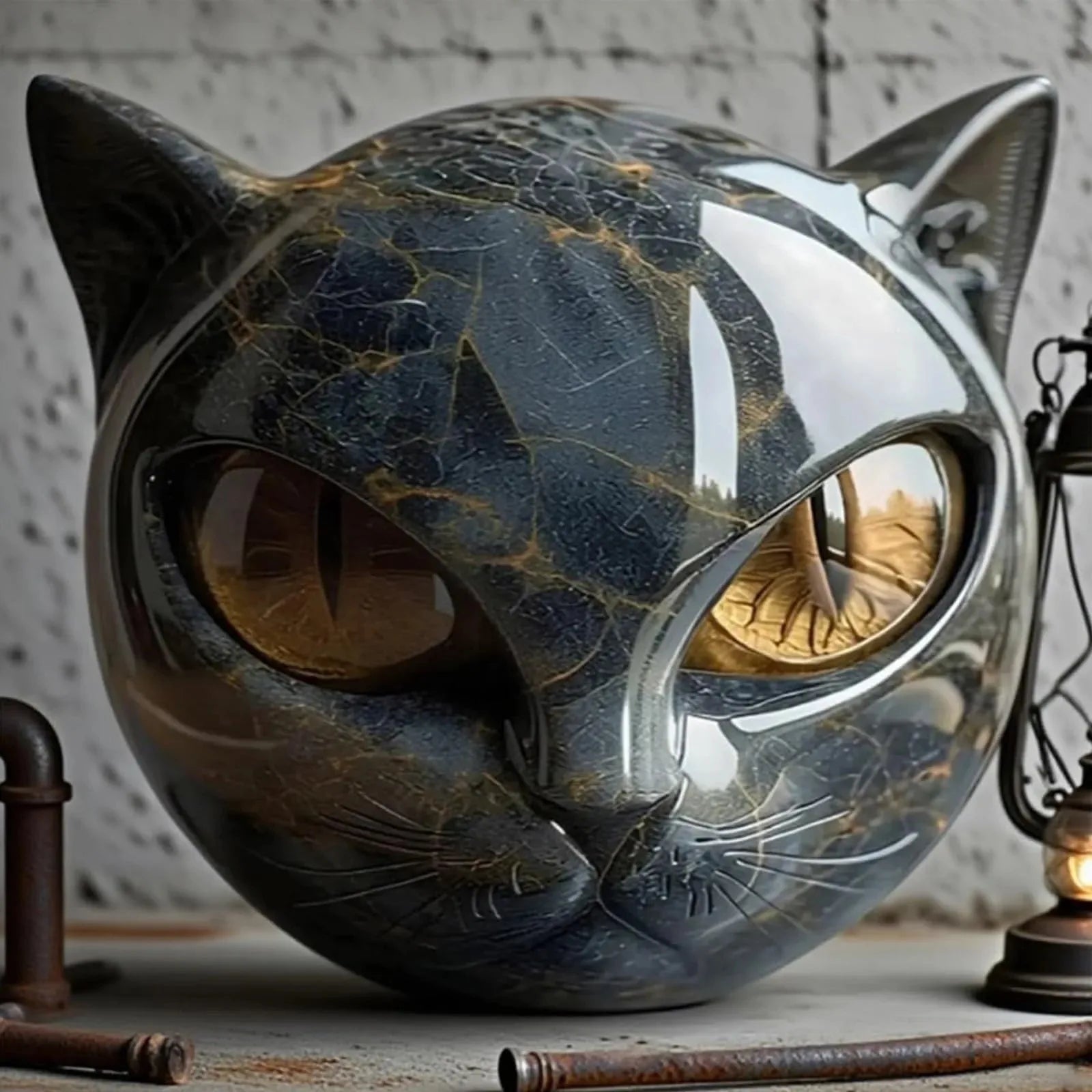 Decorative Black Cat Stone Figurine