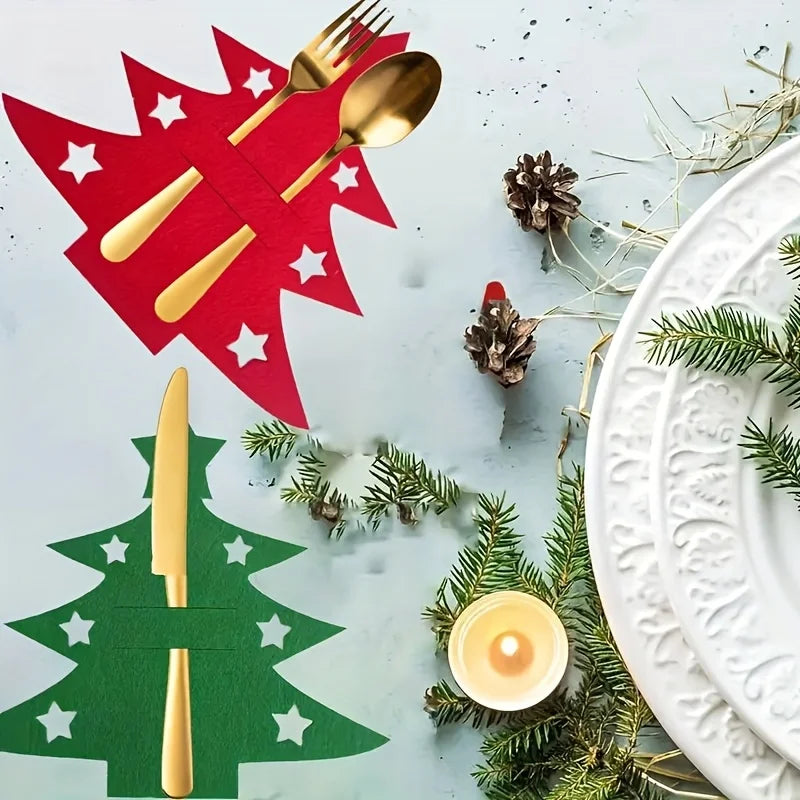 Christmas Tree Shaped Felt Cutlery Mats With Stars