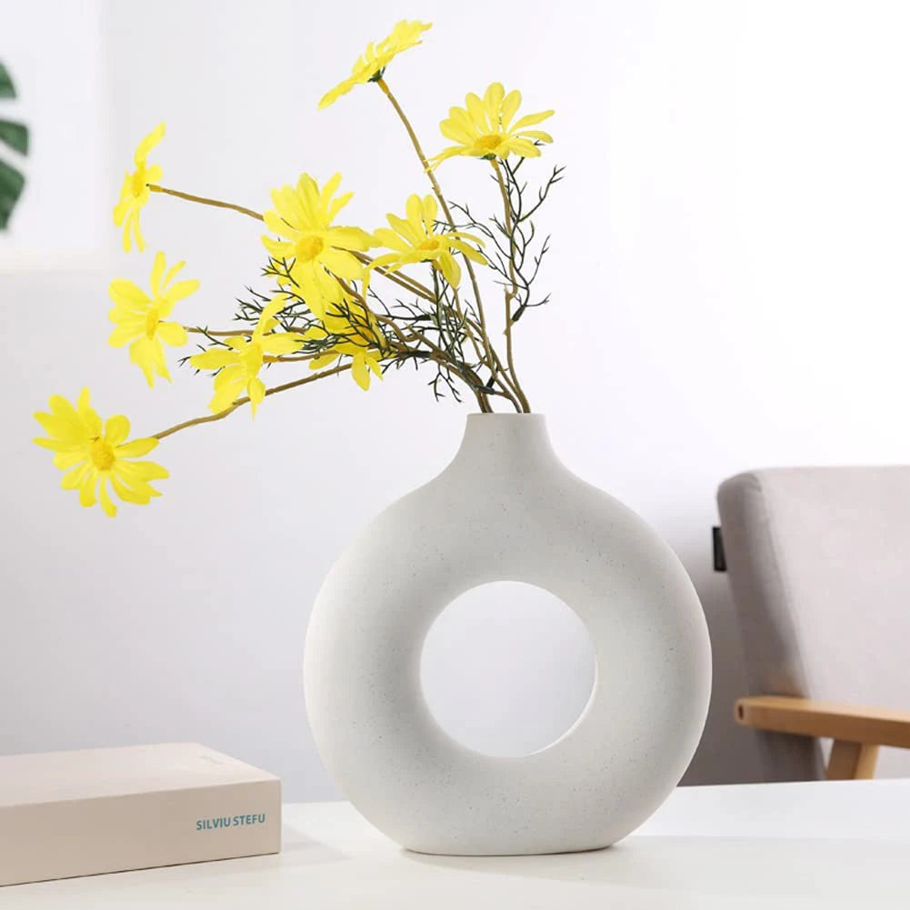Nordic Style Ceramic Round Vase in White