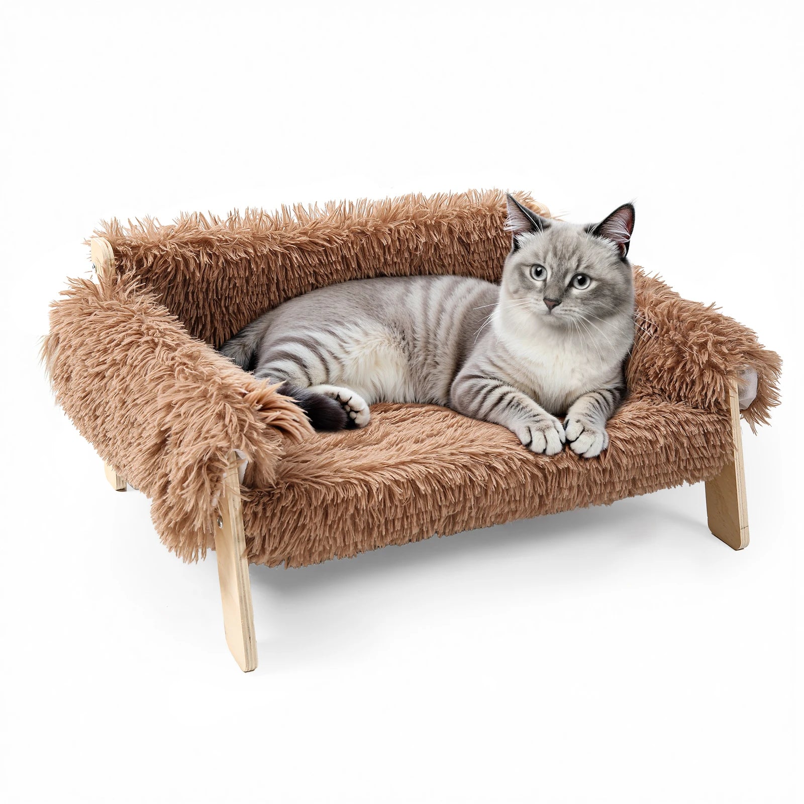 Wooden Leg Raised Plush Cat Sofa Bed