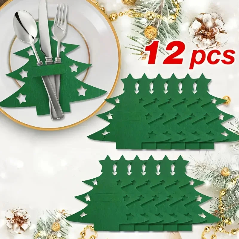 Christmas Tree Shaped Felt Cutlery Mats With Stars