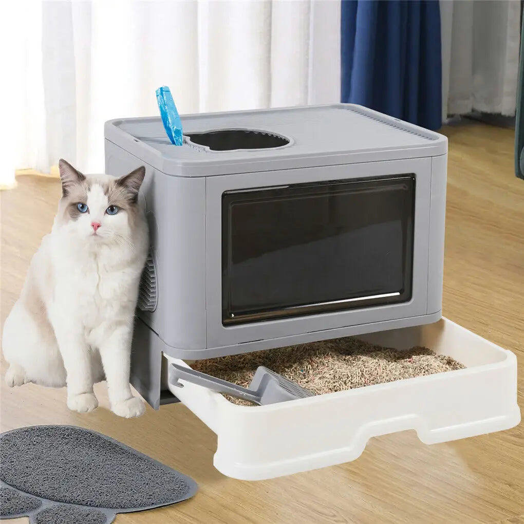 Foldable Cat Litter Box With Massager