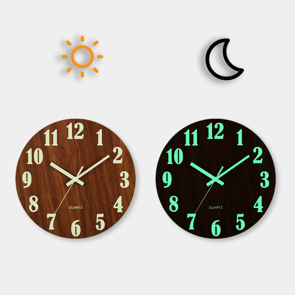 12 Inch Wood Luminous Wall Clock