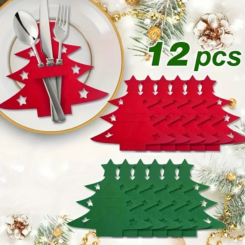 Christmas Tree Shaped Felt Cutlery Mats With Stars