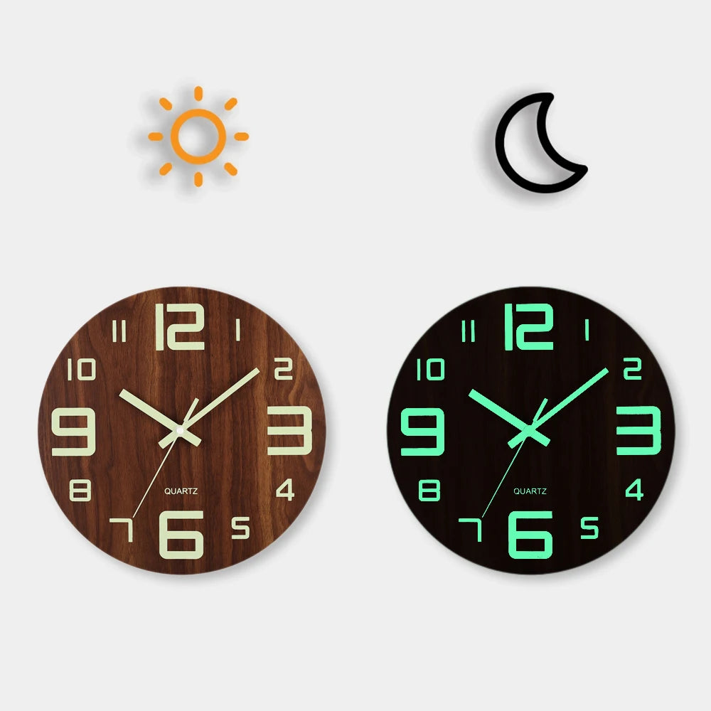 12 Inch Wood Luminous Wall Clock