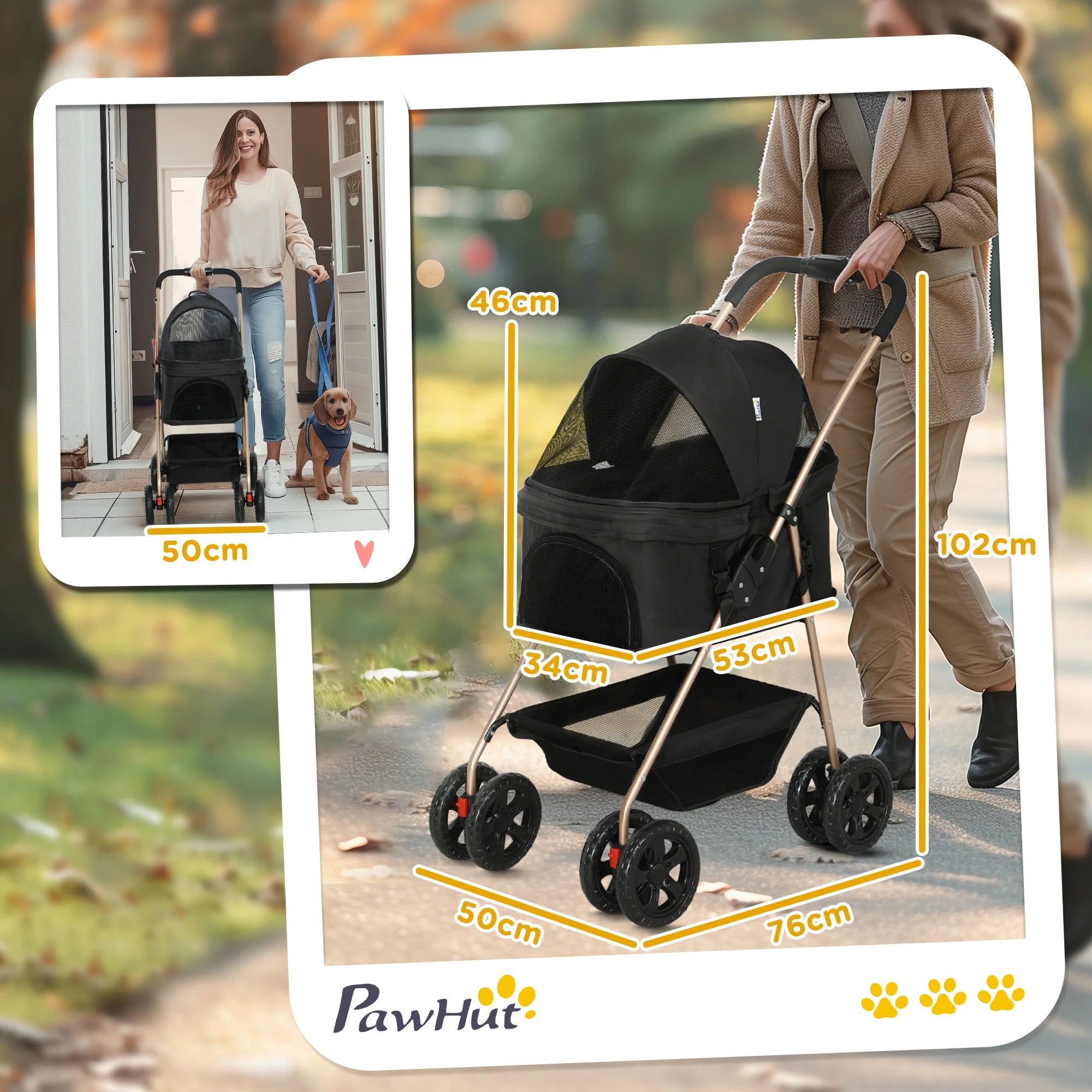 PawHut 3 in 1 Pet Stroller with Detachable Carrier