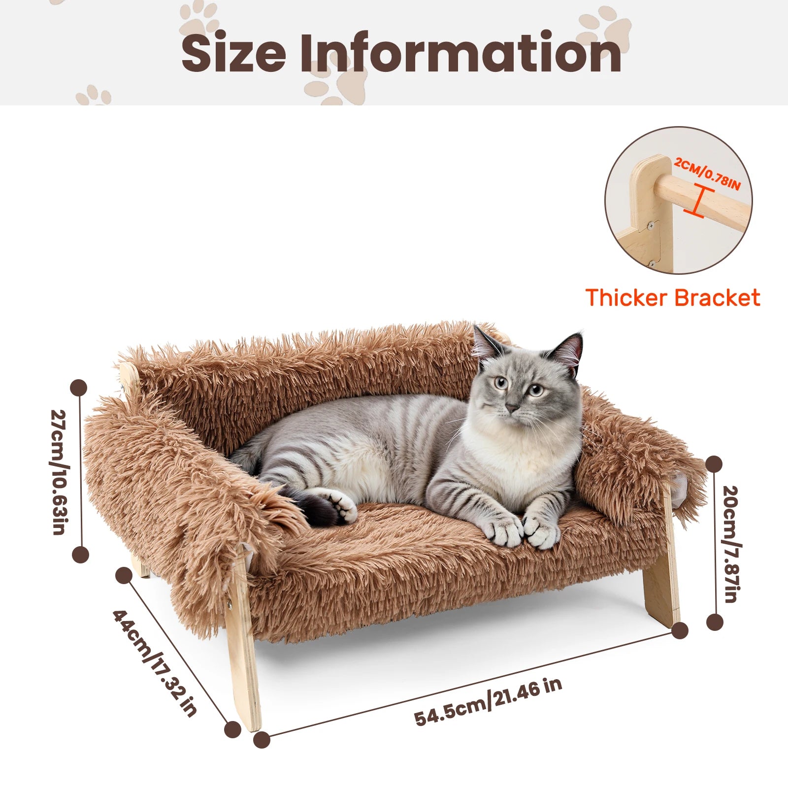 Wooden Leg Raised Plush Cat Sofa Bed