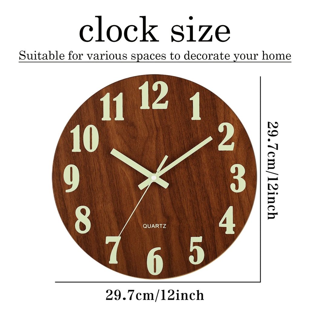12 Inch Wood Luminous Wall Clock