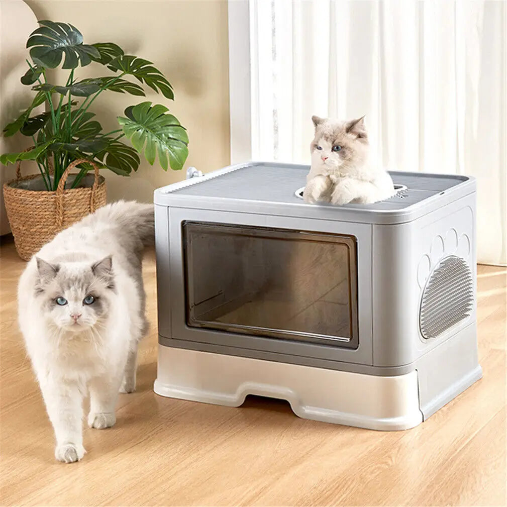 Foldable Cat Litter Box With Massager