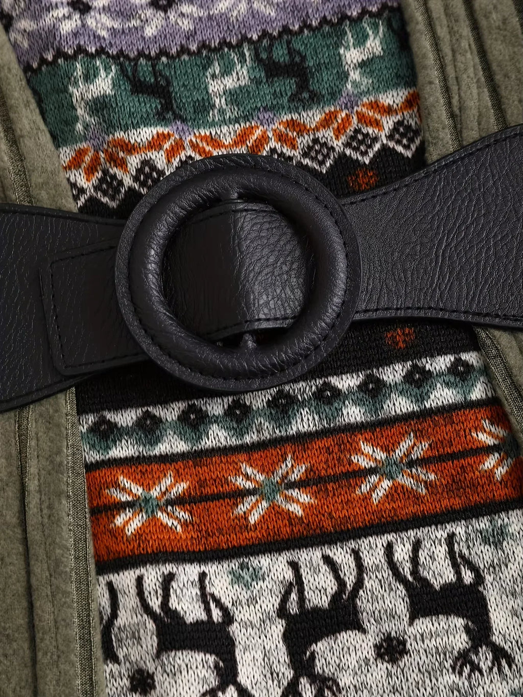 Snowflake and Christmas Elk Printed Stitching Buckle Rib Knit Dress