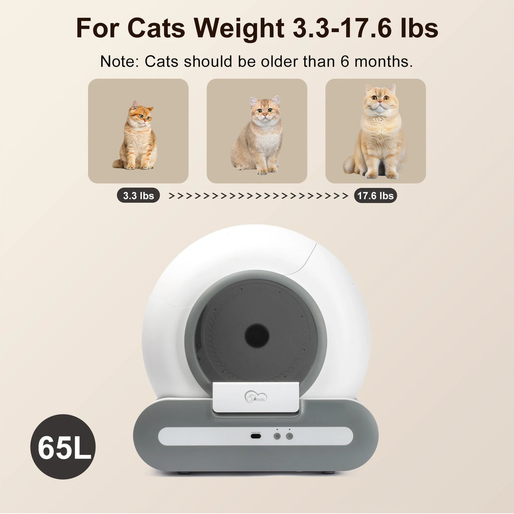 65L Self-Cleaning Cat Litter Box With App Control