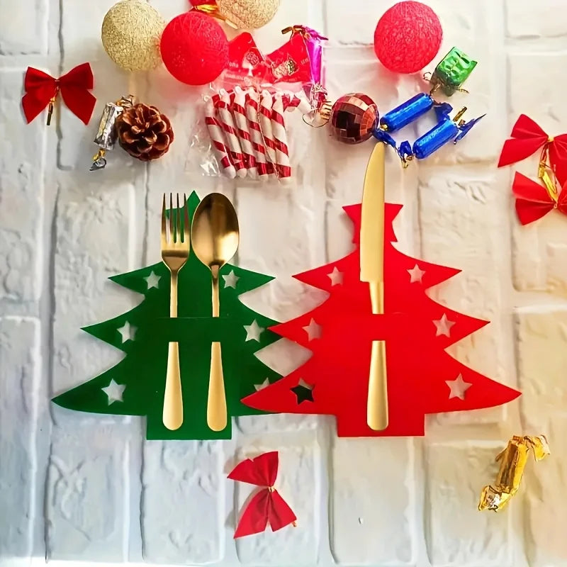 Christmas Tree Shaped Felt Cutlery Mats With Stars