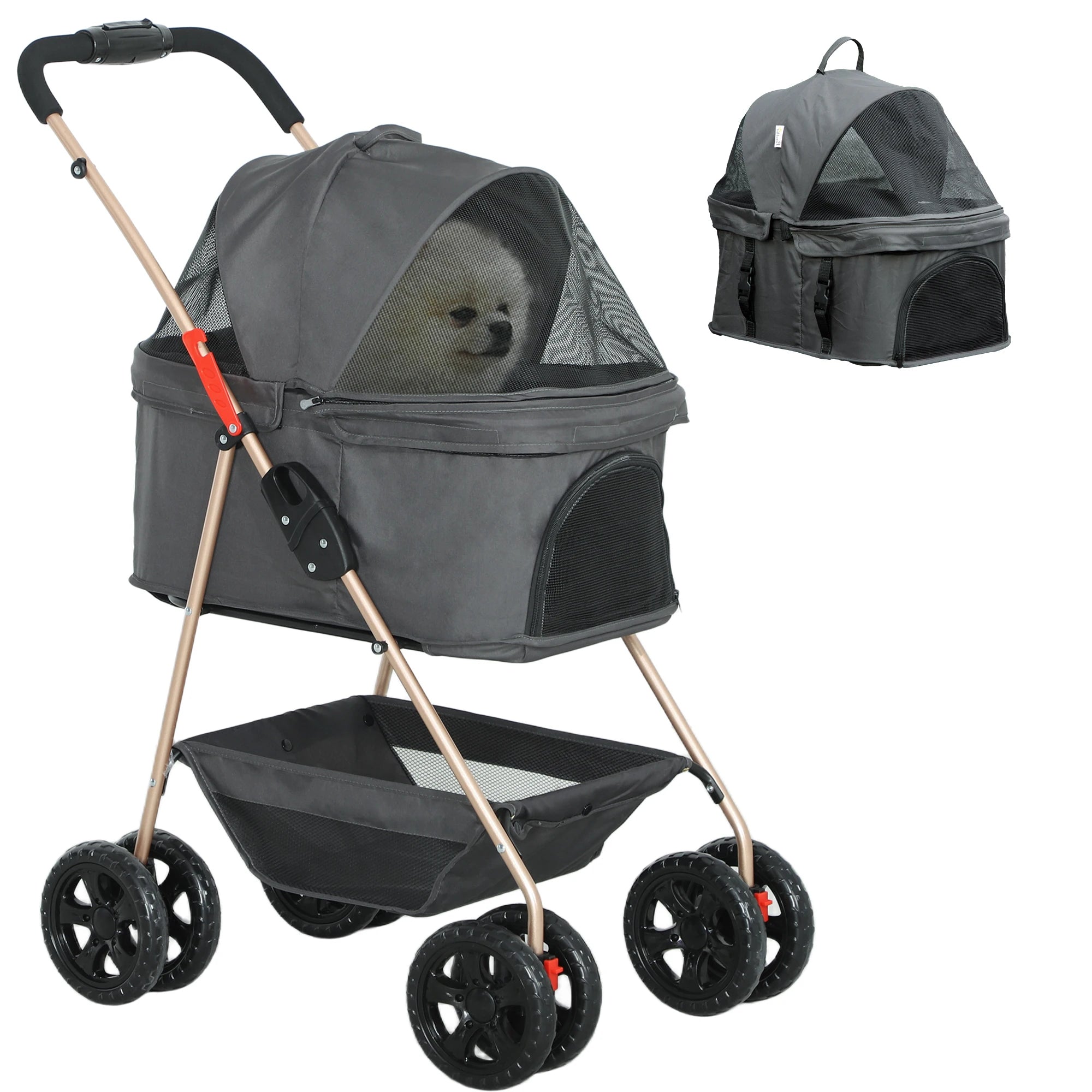 PawHut 3 in 1 Pet Stroller with Detachable Carrier
